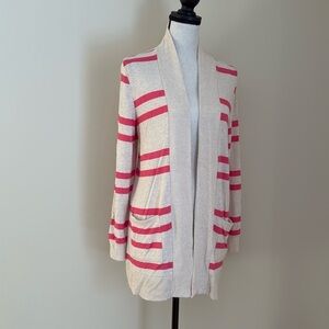 Stitch Fix Market & Spruce Long Open Cardigan Pink Stripe Lightweight Knit L
